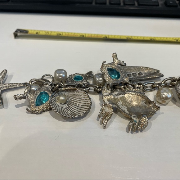 Vintage Charm Bracelet Silver Gold  Tone Ocean Sea Shell Starfish Stones 7" - Picture 7 of 7